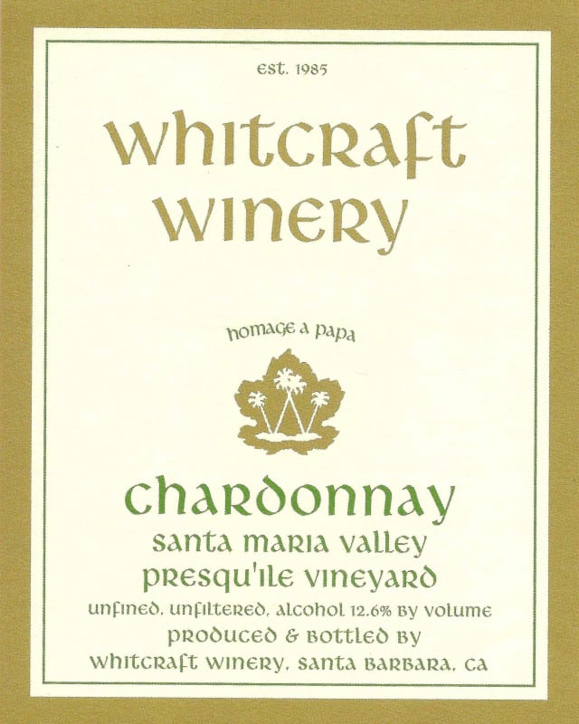 Whitcraft Presqu'ile Vineyard Chardonnay 2014 Front Label