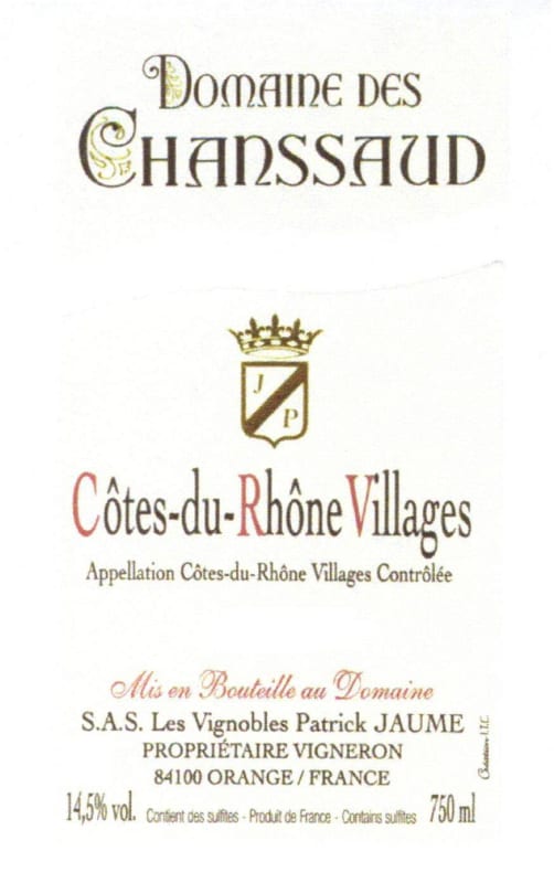 Domaine des Chanssaud Cotes du Rhone Villages 2014 Front Label