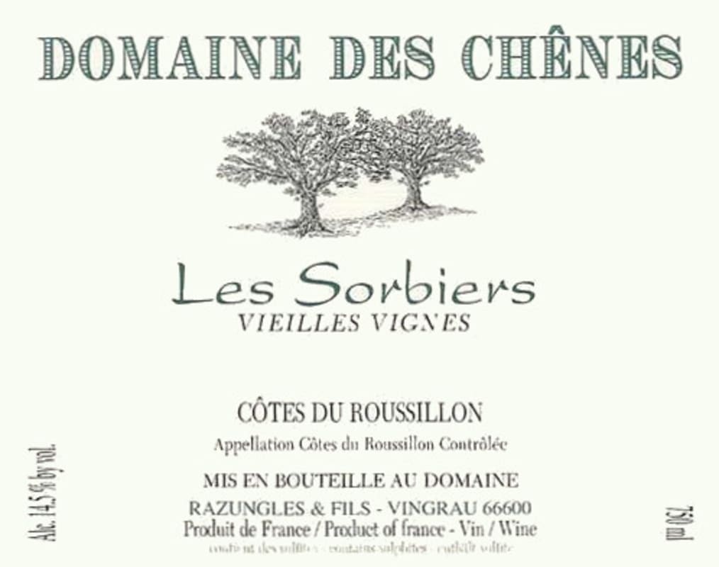 Domaine des Chenes Cotes du Roussillon Les Sorbiers Vieilles Vignes Blanc 2012 Front Label