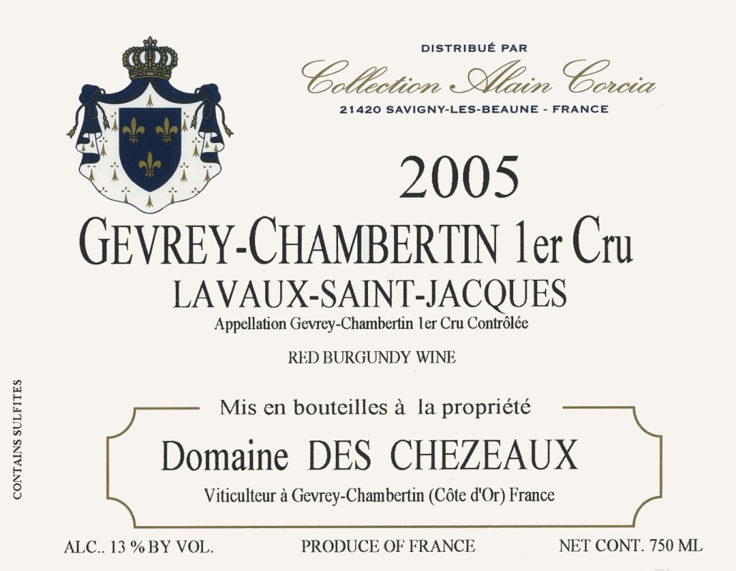 Domaine des Chezeaux Gevrey-Chambertin Lavaux Saint-Jacques Premier Cru 2005 Front Label