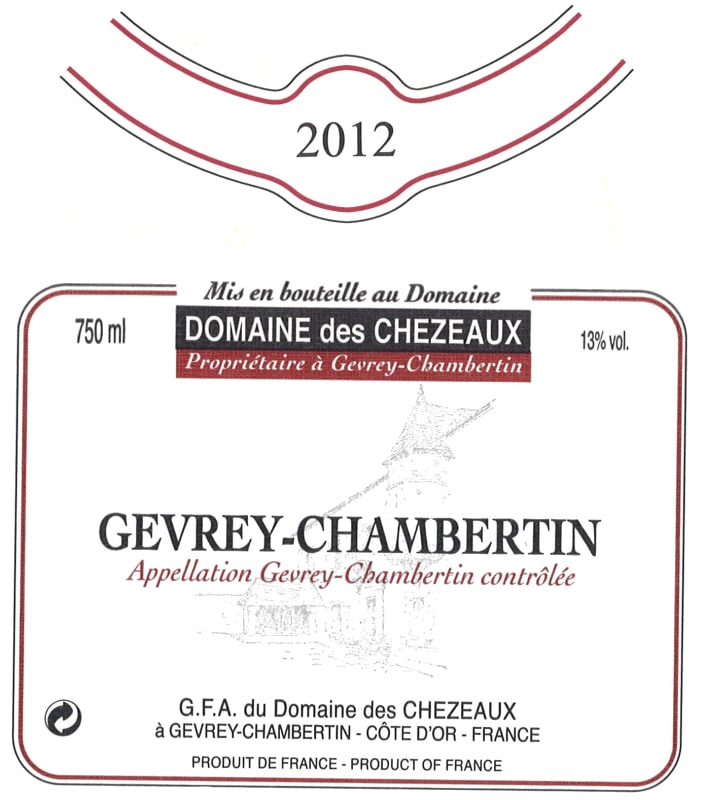 Domaine des Chezeaux Gevrey-Chambertin 2012 Front Label