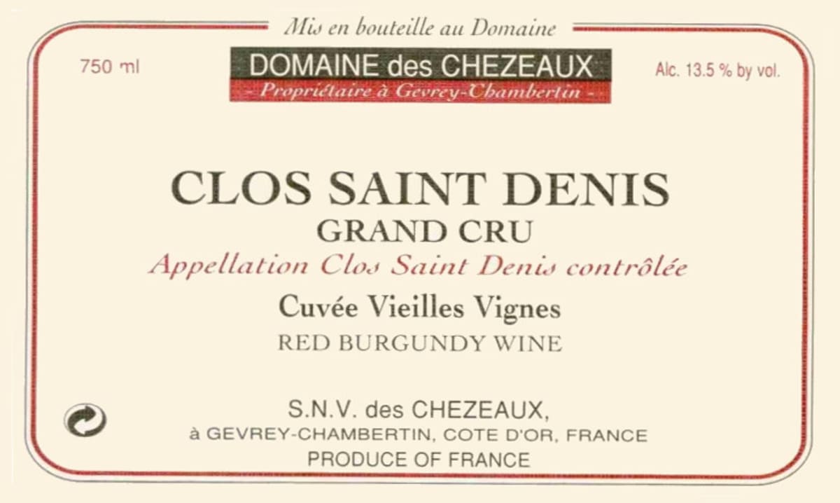 Domaine des Chezeaux Clos Saint Denis Grand Cru 2004 Front Label