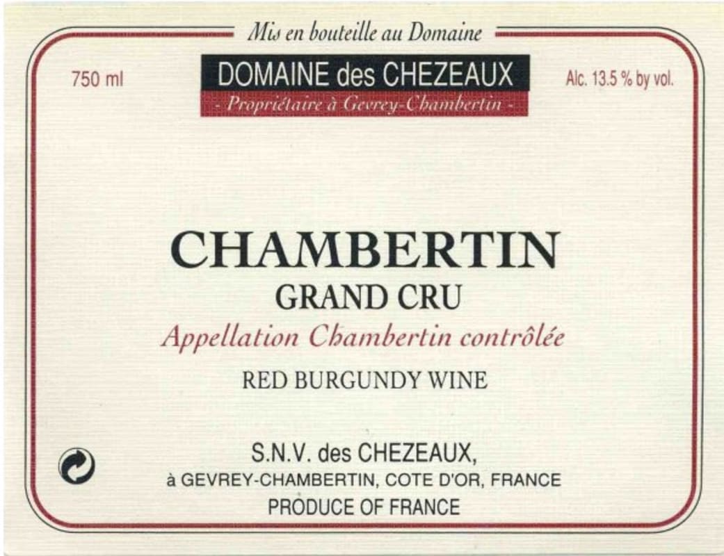 Domaine des Chezeaux Chambertin Grand Cru 2009 Front Label