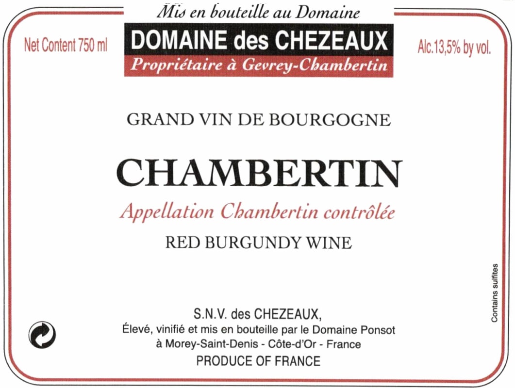 Domaine des Chezeaux Chambertin Grand Cru 2014 Front Label