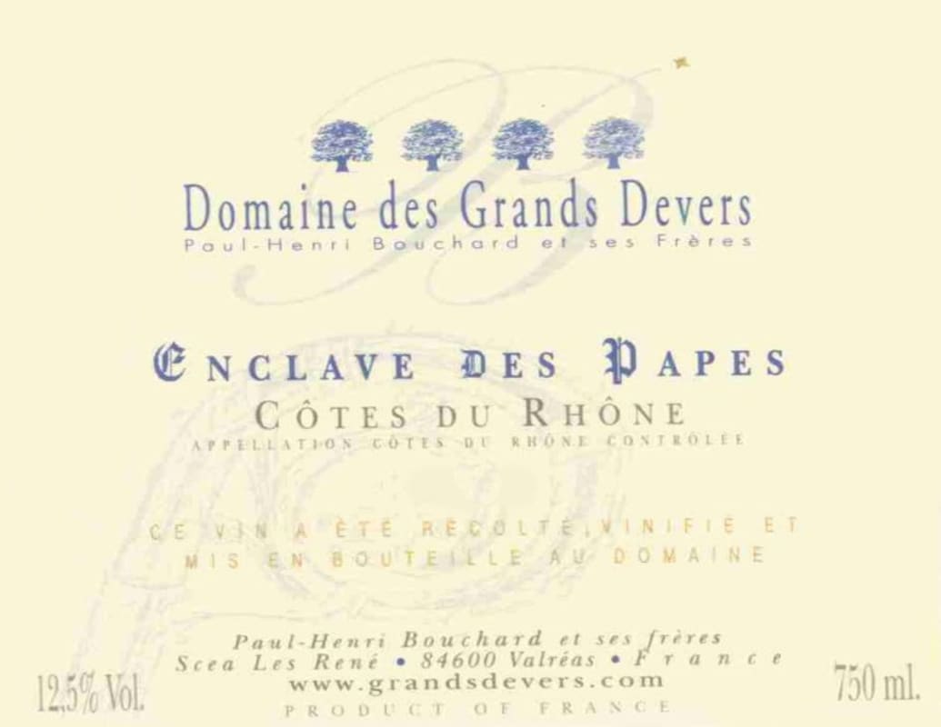 Domaine des Grands Devers Cotes du Rhone Enclave des Papes 2002 Front Label