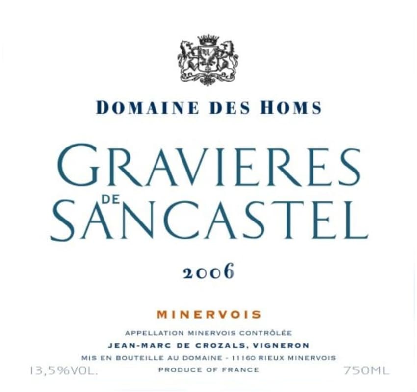 Domaine des Homs Minervois Gravieres de Sancastel 2006 Front Label