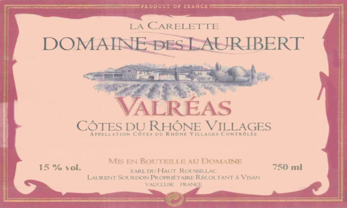 Domaine des Lauribert Cotes du Rhone Villages Valreas La Carelette 2014 Front Label