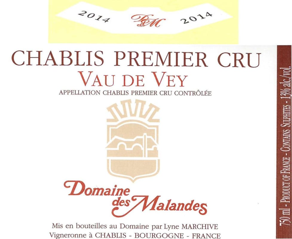 Domaine des Malandes Chablis Vau de Vey Premier Cru 2014 Front Label