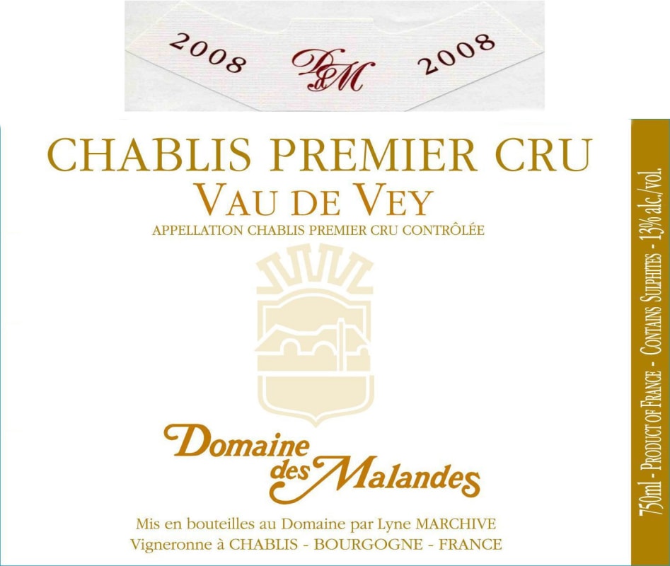 Domaine des Malandes Chablis Vau de Vey Premier Cru 2008 Front Label