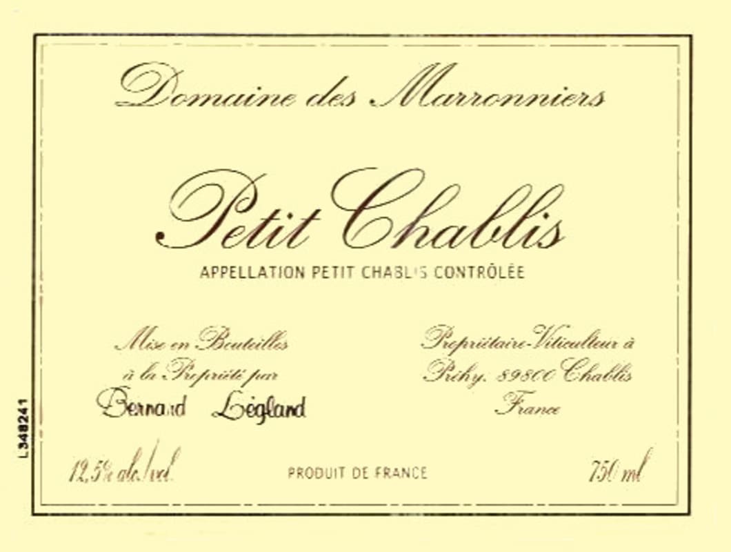 Domaine des Marronniers Petit Chablis 2005 Front Label