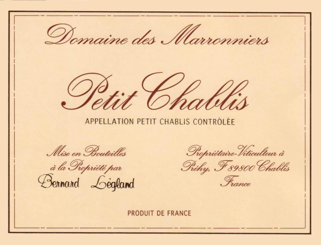 Domaine des Marronniers Petit Chablis 2012 Front Label