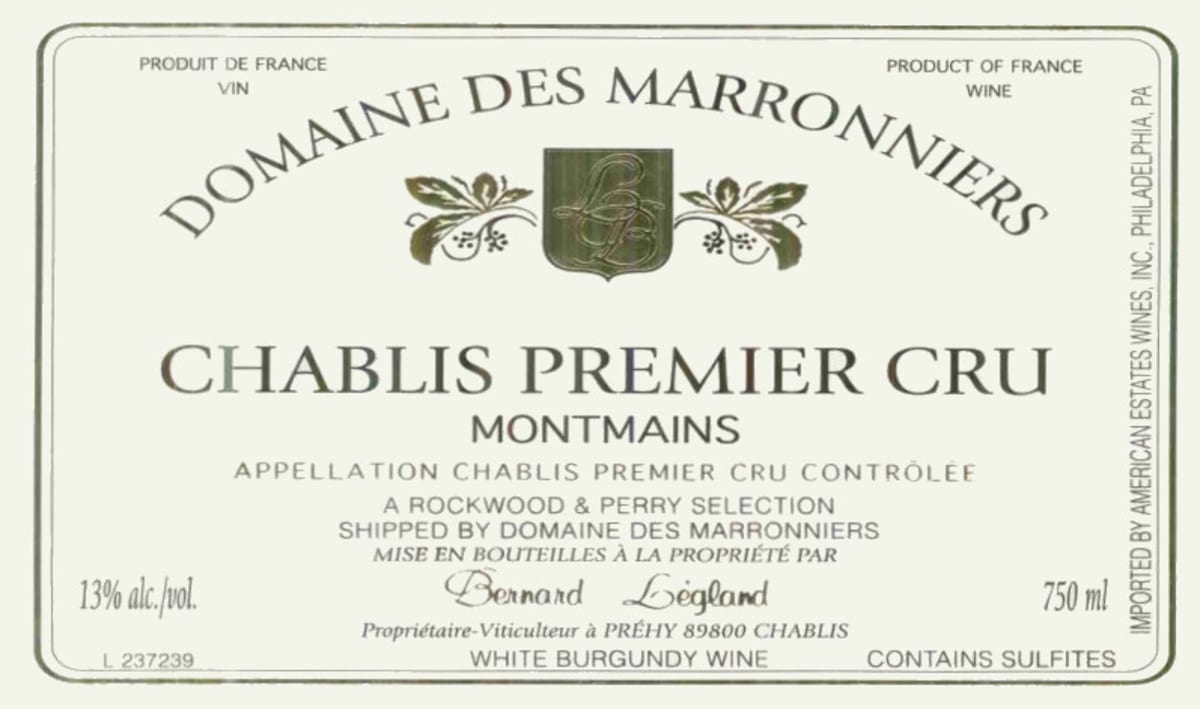 Domaine des Marronniers Chablis Montmains Premier Cru 2008 Front Label