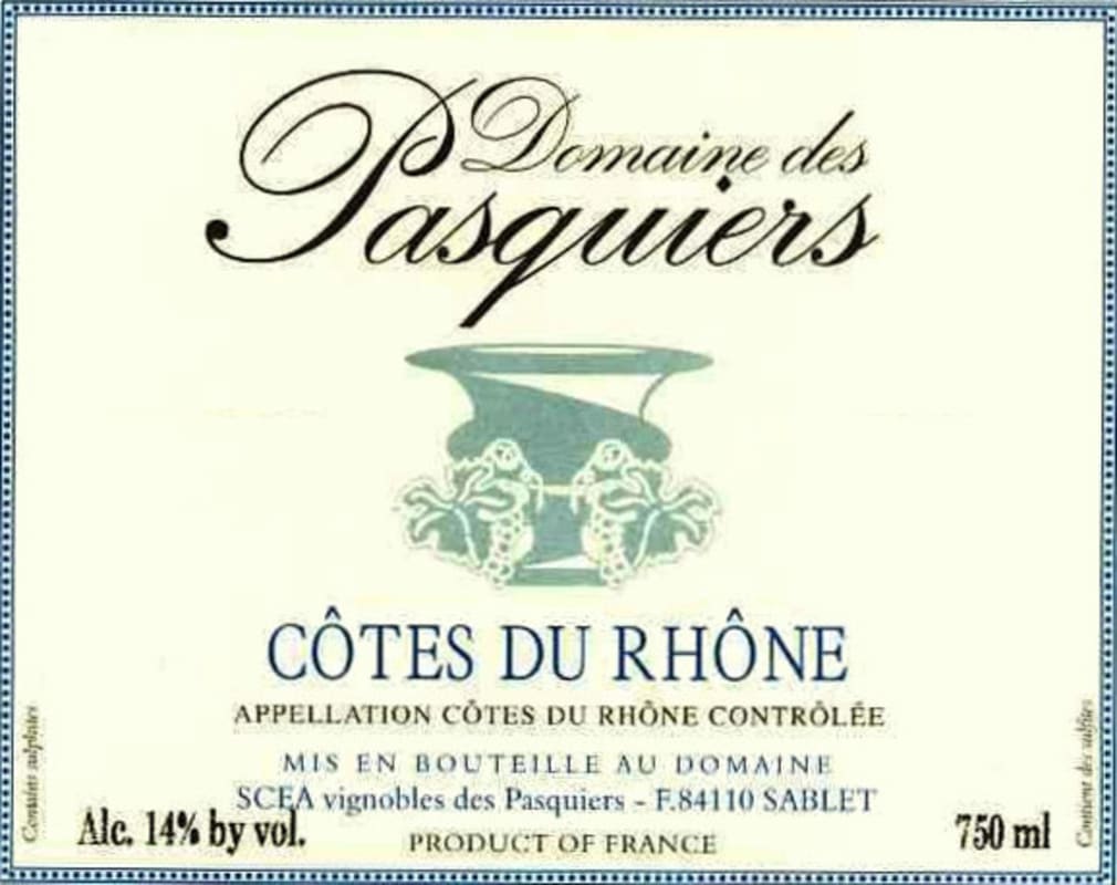 Domaine des Pasquiers Cotes du Rhone 2015 Front Label