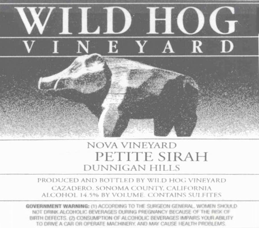Wild Hog Nova Vineyard Petite Sirah 2011 Front Label