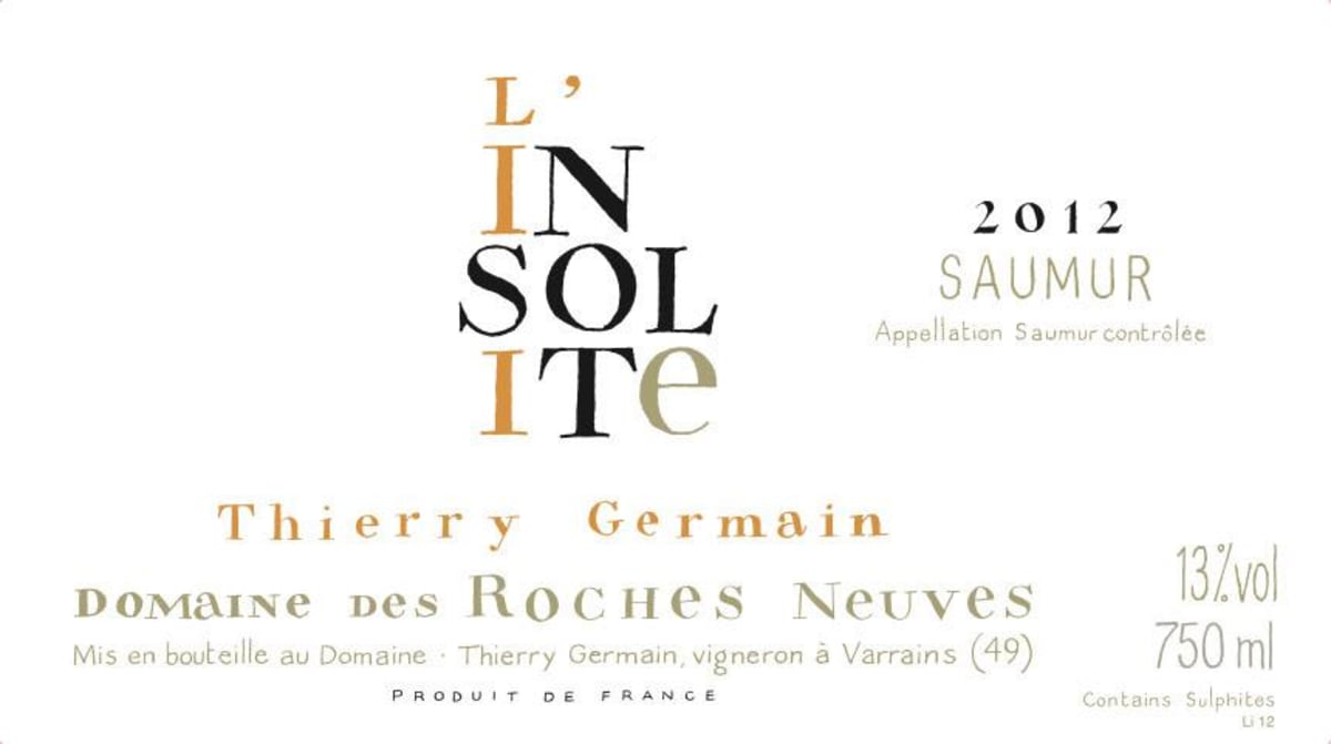 Thierry Germain Saumur l'Insolite Blanc 2012 Front Label