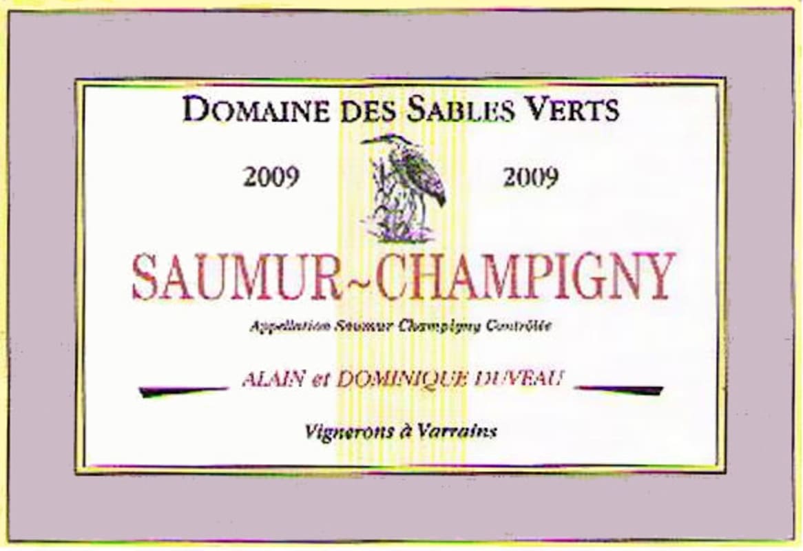 Domaine des Sables Verts Saumur-Champigny 2009 Front Label