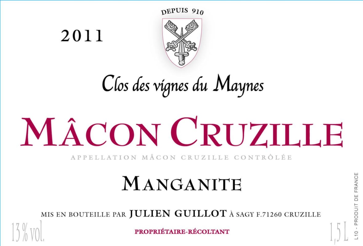 Domaine des Vignes du Maynes Macon Cruzille Manganite 2011 Front Label