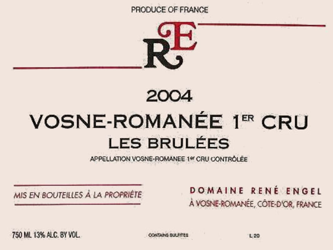 Domaine d'Eugenie Vosne-Romanee Les Brulees Premier CRU 2004 Front Label