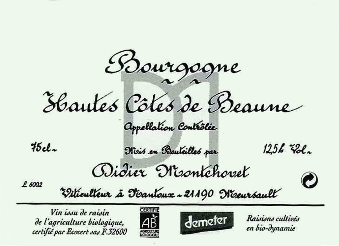 Domaine Didier Montchovet Bourgogne Hautes Cotes de Beaune Rouge 2012 Front Label