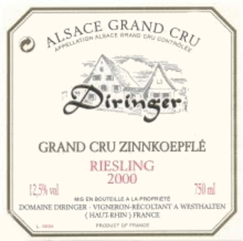 Domaine Diringer Alsace Zinnkoepfle Grand Cru Riesling 2000 Front Label