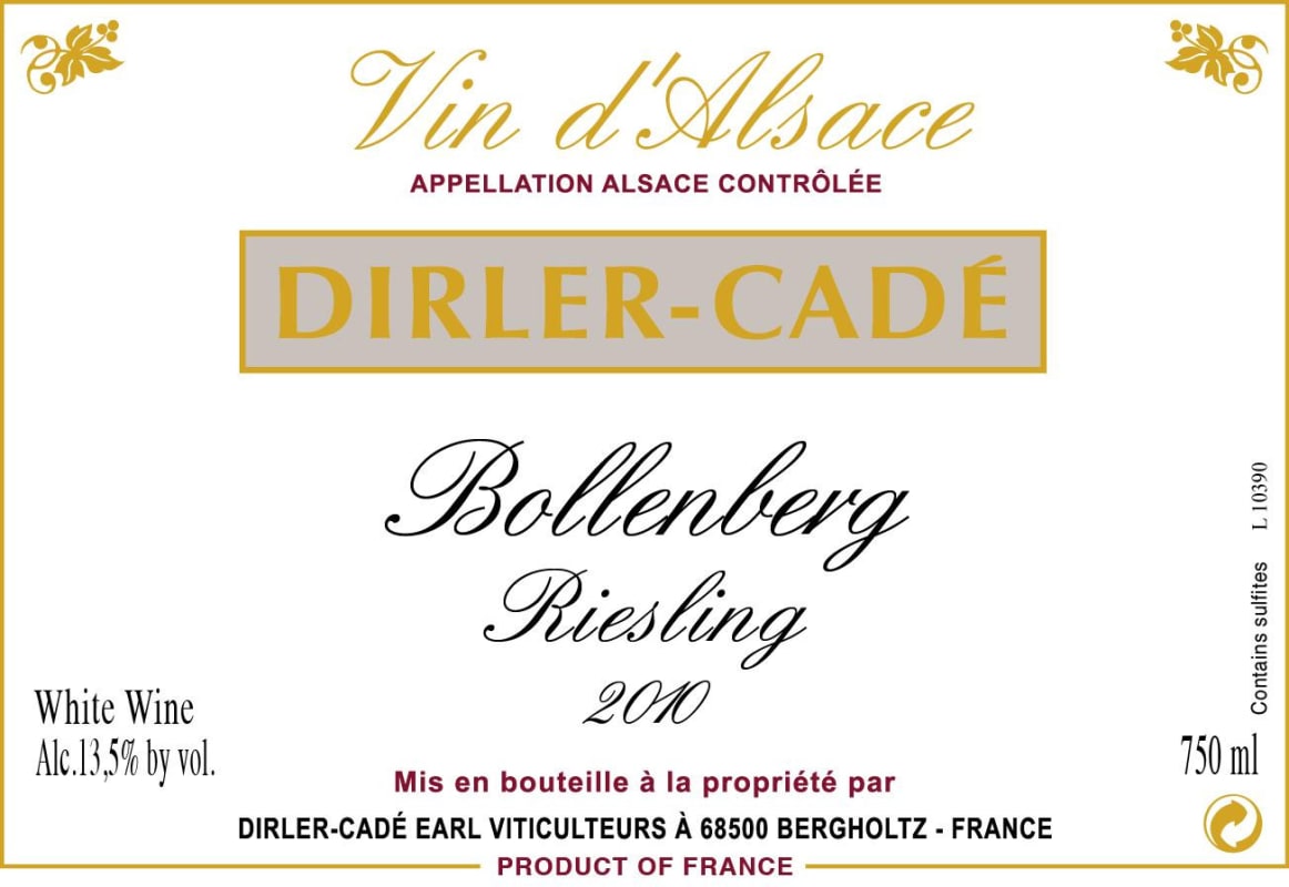 Domaine Dirler-Cade Bollenberg Riesling 2010 Front Label