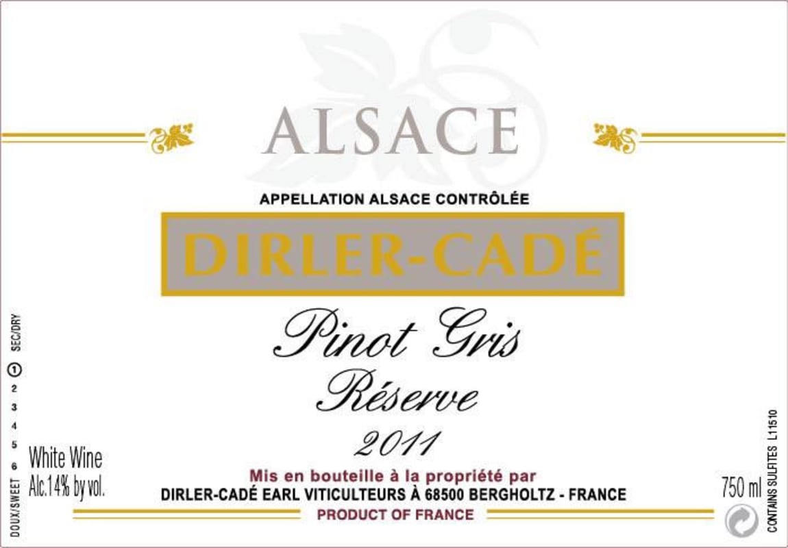 Domaine Dirler-Cade Reserve Pinot Gris 2011 Front Label