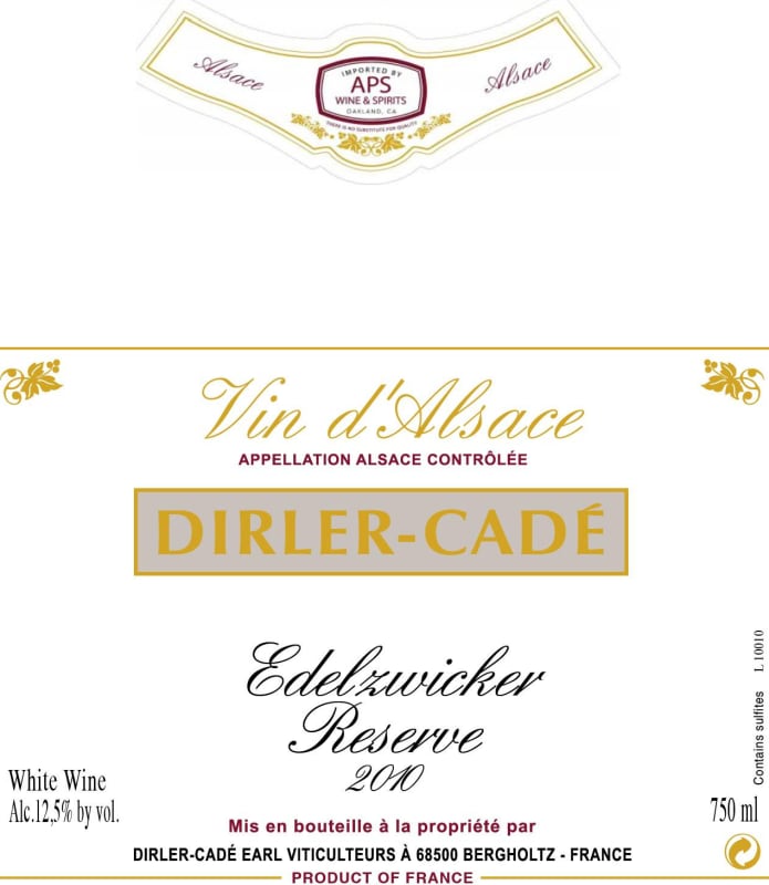 Domaine Dirler-Cade Edelzwicker Reserve 2010 Front Label