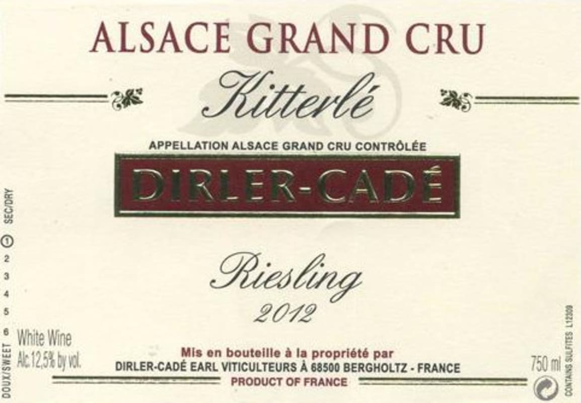 Domaine Dirler-Cade Kitterle Riesling 2012 Front Label