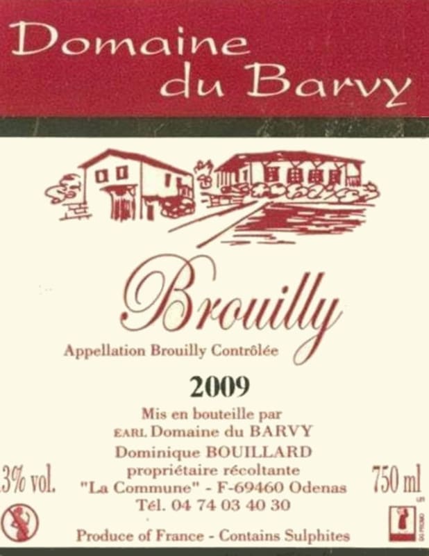 Domaine du Barvy Domaine du Barvy 2009 Front Label