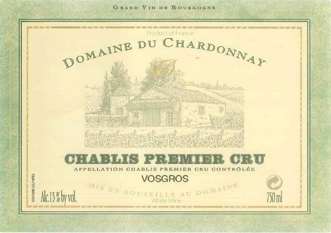 Domaine Du Chardonnay Chablis Vosgros Premier Cru 2014 Front Label