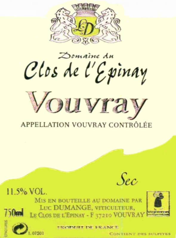 Domaine du Clos de L'Epinay Vouvray Sec 2014 Front Label