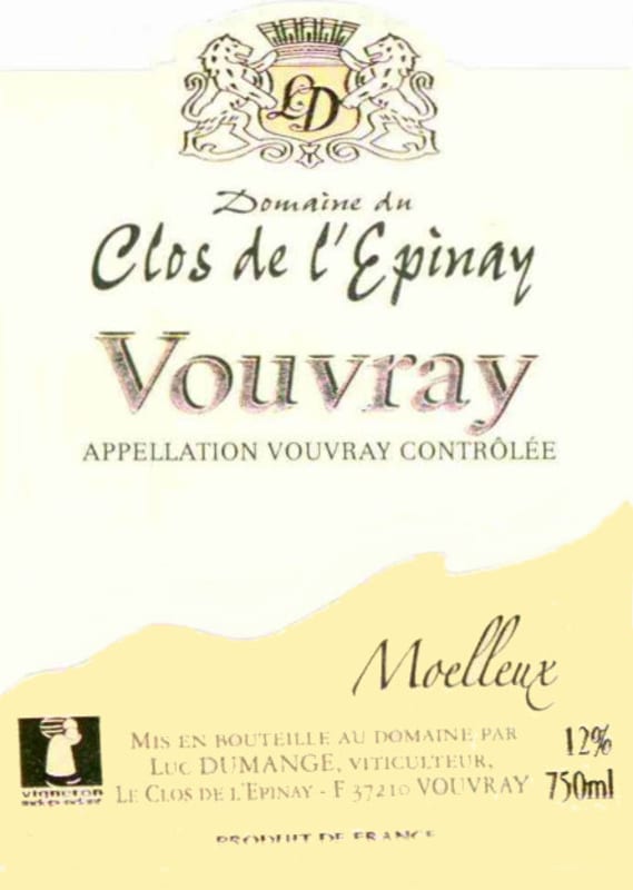 Domaine du Clos de L'Epinay Vouvray Moelleux 2009 Front Label