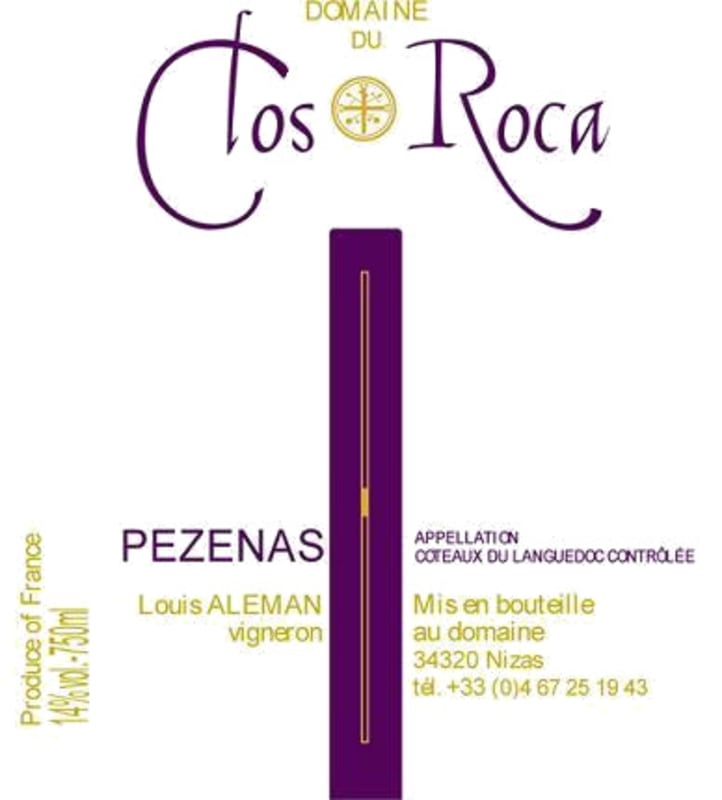 Domaine du Clos Roca Pezenas 2014 Front Label
