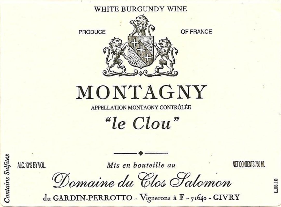Domaine du Clos Salomon Montagny Le Clou 2012 Front Label