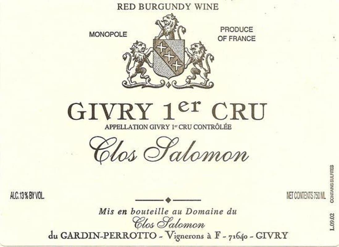 Domaine du Clos Salomon Givry Clos Salomon Premier Cru 2012 Front Label