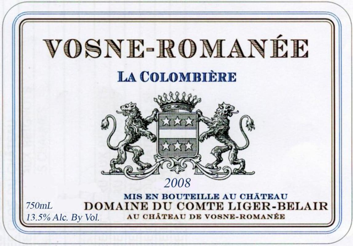 Domaine du Comte Liger-Belair Vosne-Romanee La Colombiere 2008 Front Label