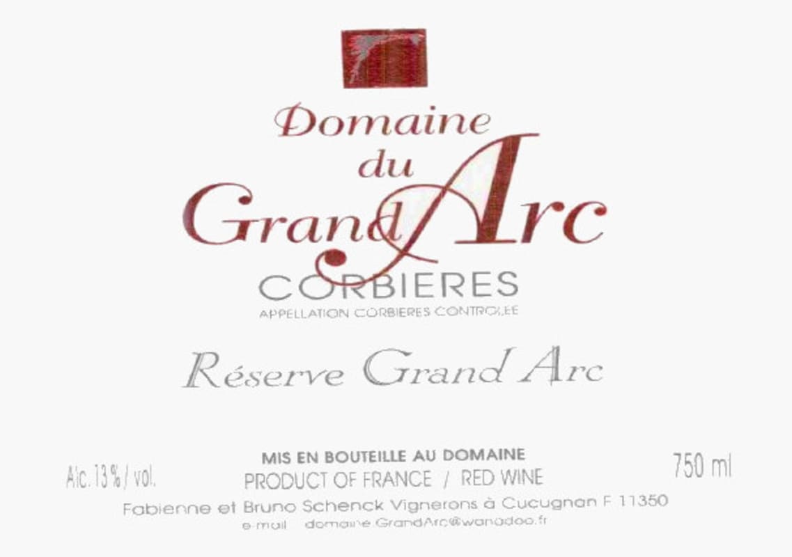 Domaine du Grand Arc Corbieres Reserve 2005 Front Label