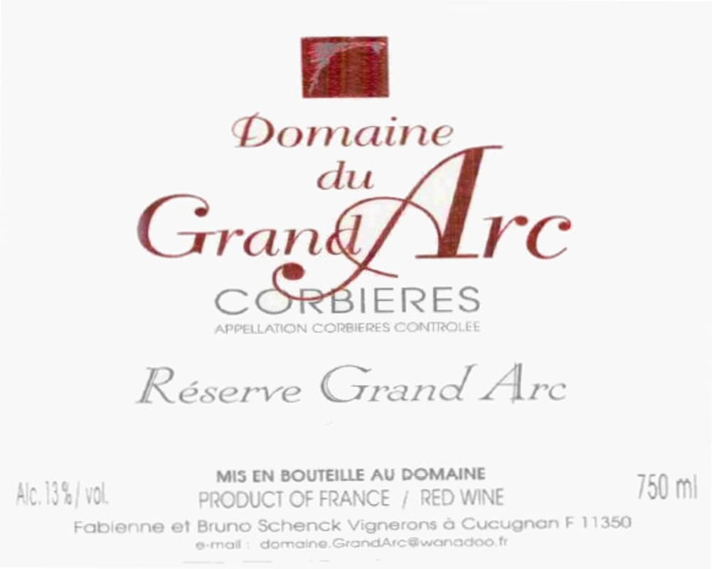 Domaine du Grand Arc Corbieres Reserve 2011 Front Label