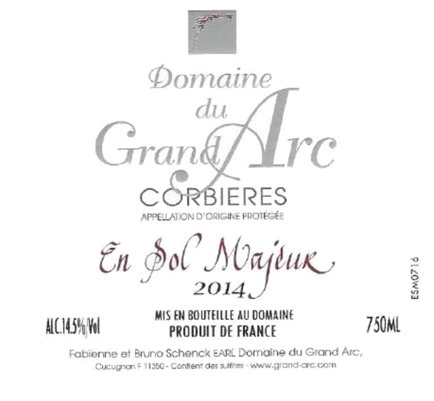 Domaine du Grand Arc Corbieres En Sol Majeur 2014 Front Label