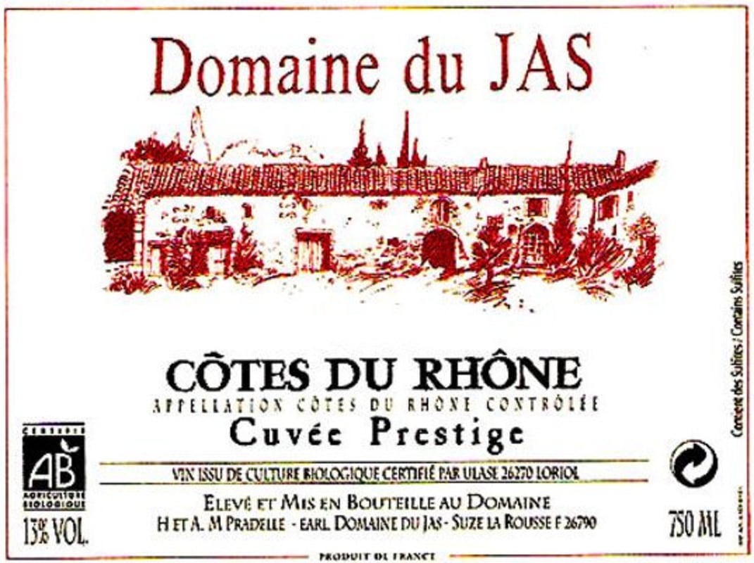 Domaine du Jas Cotes du Rhone Cuvee Prestige 2013 Front Label