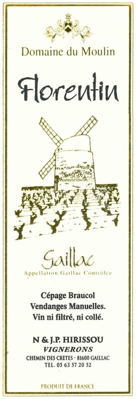 Domaine du Moulin (Midi Pyrenees) Gaillac Florentin 2013 Front Label