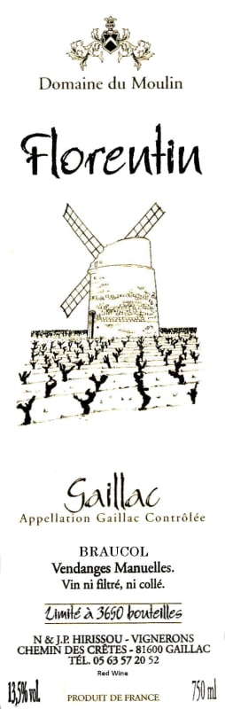 Domaine du Moulin (Midi Pyrenees) Gaillac Florentin 2012 Front Label