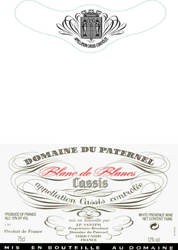 Domaine du Paternel Cassis Blanc de Blancs 2010 Front Label