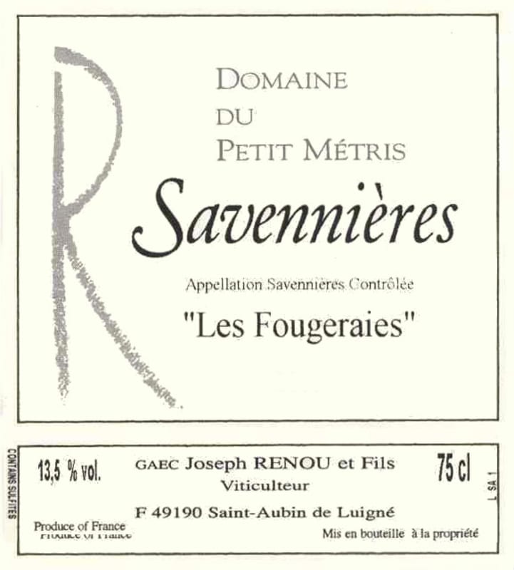 Domaine du Petit Metris Savennieres Les Fougeraies 2008 Front Label