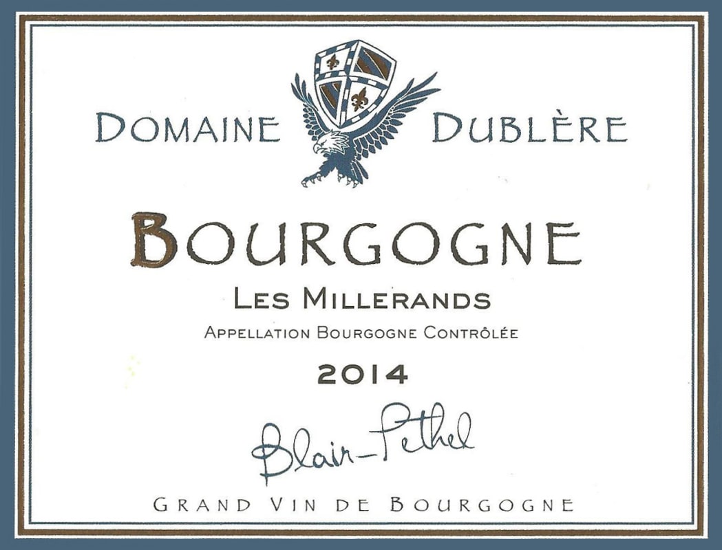 Domaine Dublere Bourgogne Les Millerands Blanc 2014 Front Label
