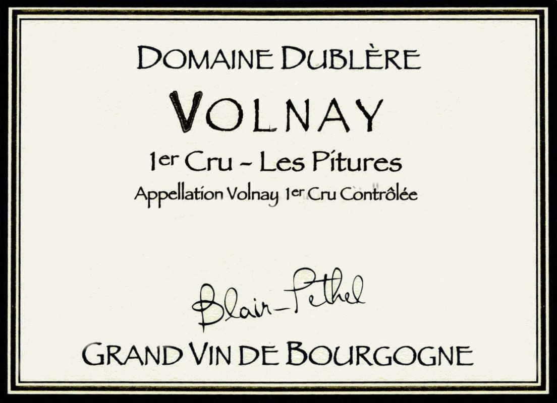 Domaine Dublere Volnay Les Pitures Premier Cru 2012 Front Label