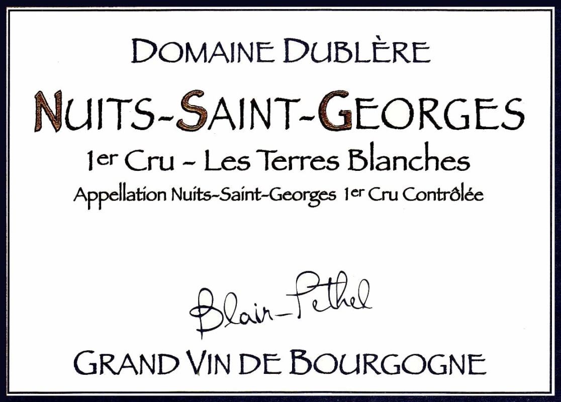 Domaine Dublere Nuits-Saint-Georges Les Terres Blanches Premier Cru 2012 Front Label