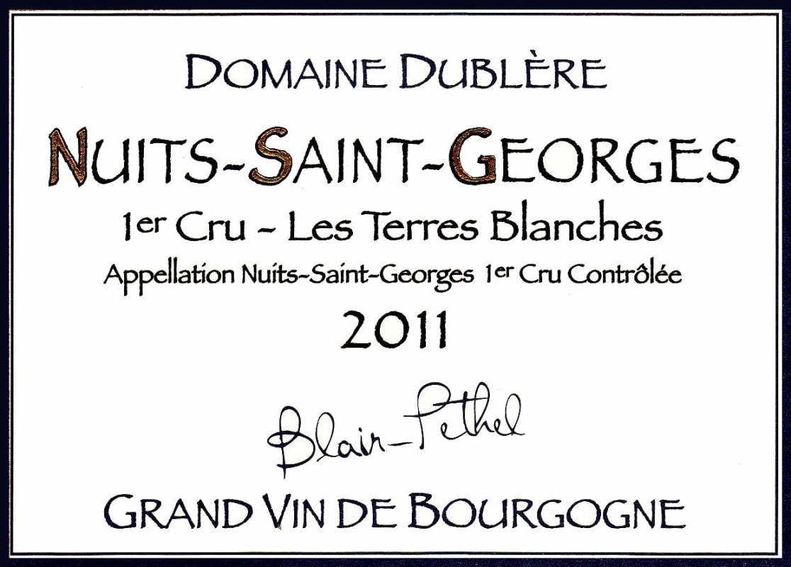 Domaine Dublere Nuits-Saint-Georges Les Terres Blanches Premier Cru 2011 Front Label