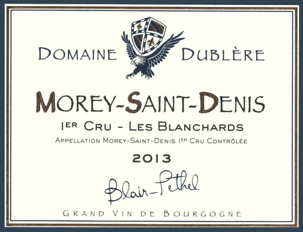 Domaine Dublere Morey-Saint-Denis Les Blanchards Premier Cru 2013 Front Label