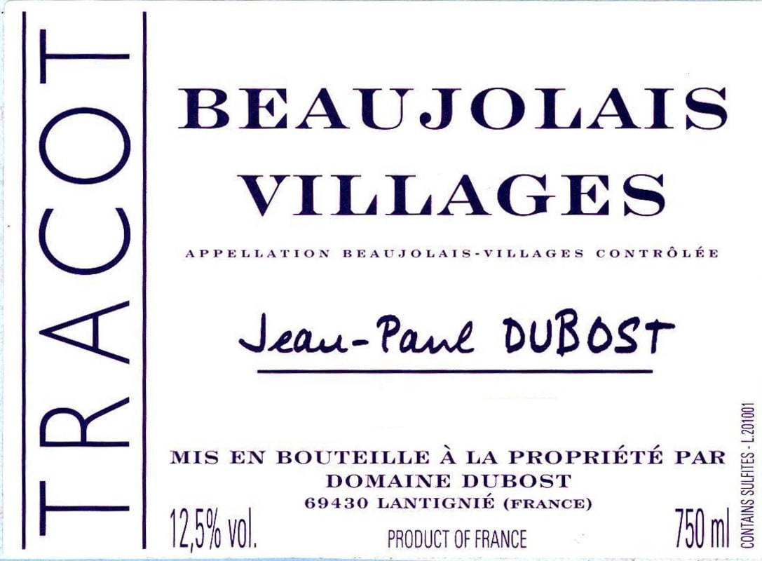 Domaine Dubost Beaujolais-Villages 2014 Front Label